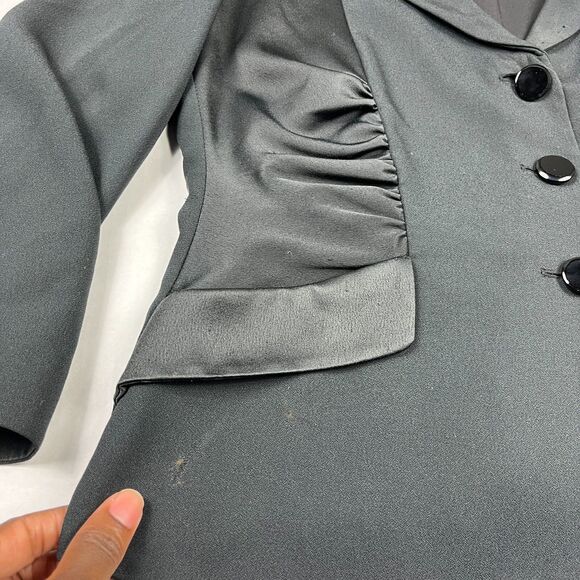 Armani Collezioni Black Satin Trim Classic Blazer 12 Ruched 3/4 Sleeve Jacket - Picture 11 of 13